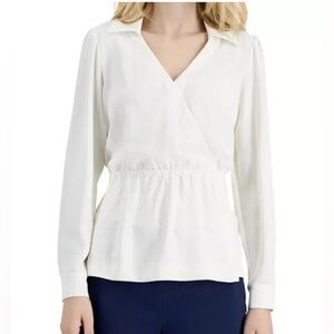 🆕 Women's  Alfani Petite XL Long Sleeves Cream Wrap Top 🆕